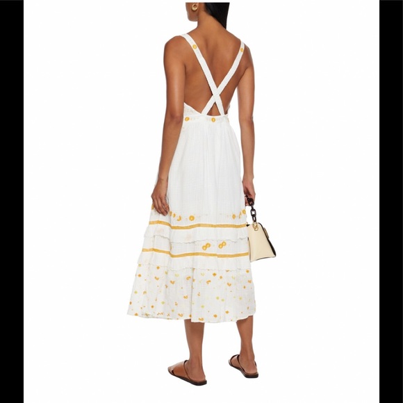 LoveShackFancy Asher Pinafore Tiered Embroidered Cotton-Jacquard Midi Dess - Picture 2 of 7